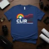 CLIR Creative Light & Infrared logo t-shirt design with rainbow and wavy lines graphic