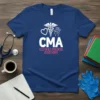 CMA Certified Medical Assistant t-shirt with medical caduceus, heart, and hand graphic