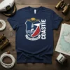 Navy t-shirt with Coastie United States Coast Guard crest design, featuring a lighthouse and eagle motif
