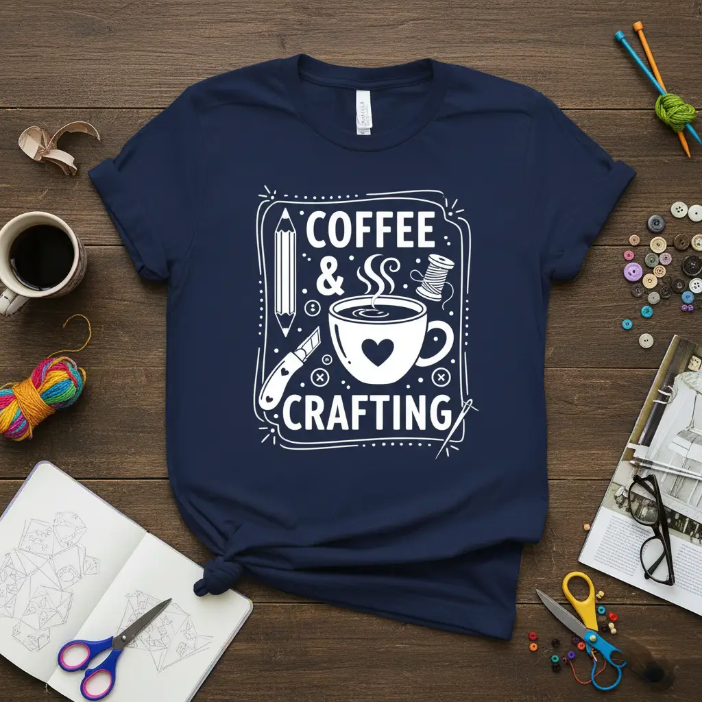 Coffee & Crafting T-Shirt for Crafters and Coffee Lovers