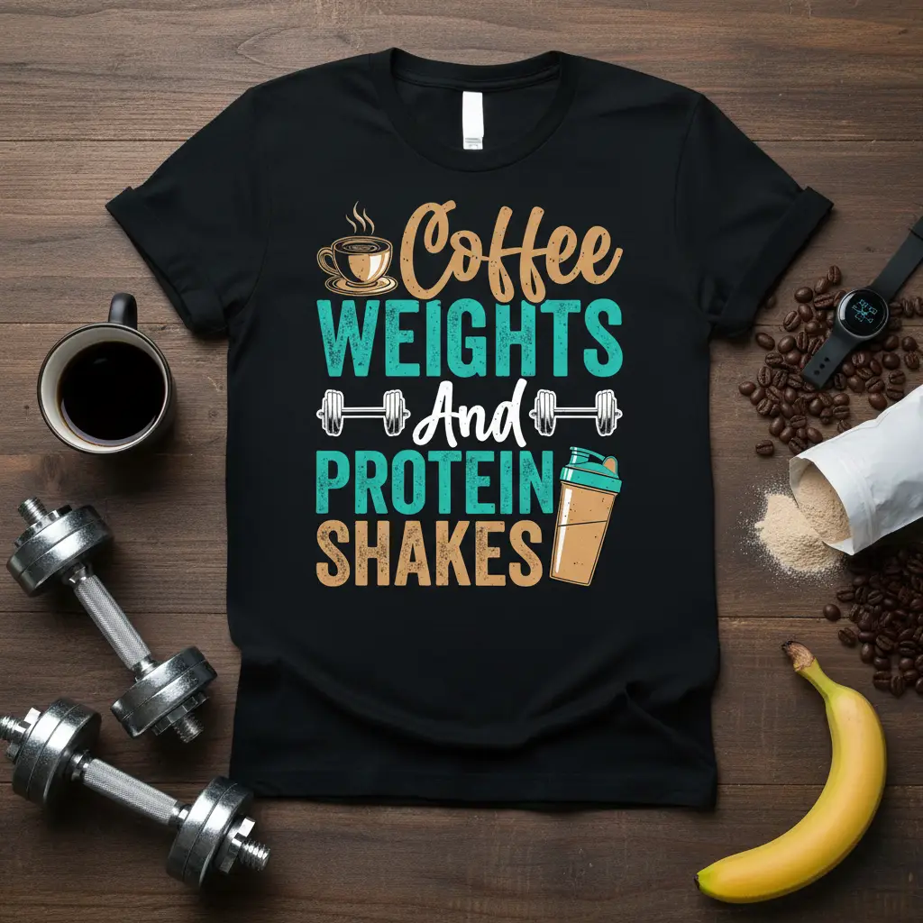 Coffee Weights and Protein Shakes T-Shirt Gym Lover Gift