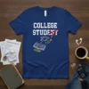 College Student Success graphic tee with graduation cap, book, and money symbols, representing achievement and future earnings