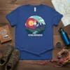 Colorado Mountain Landscape T-Shirt featuring a circular design with mountains, river, trees, and the word COLORADO