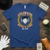 Colorado School of Masters of Silence Est. 1978 t-shirt design featuring a mime face and circular emblem