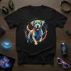 Colorful Dog Art t-shirt featuring a stylized, vibrant dog in an abstract circular design with colorful dots and lines