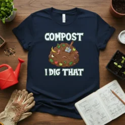 Compost I Dig That funny gardening t-shirt with a cartoon pile of compost and worms