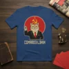 Comrade Lenin cat t-shirt design with hammer and sickle, wearing a suit and tie, text "Comrade Lenin" below