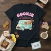COOKIE Dealer t-shirt design with a cute cookie truck and playful typography, featuring pink and blue colors
