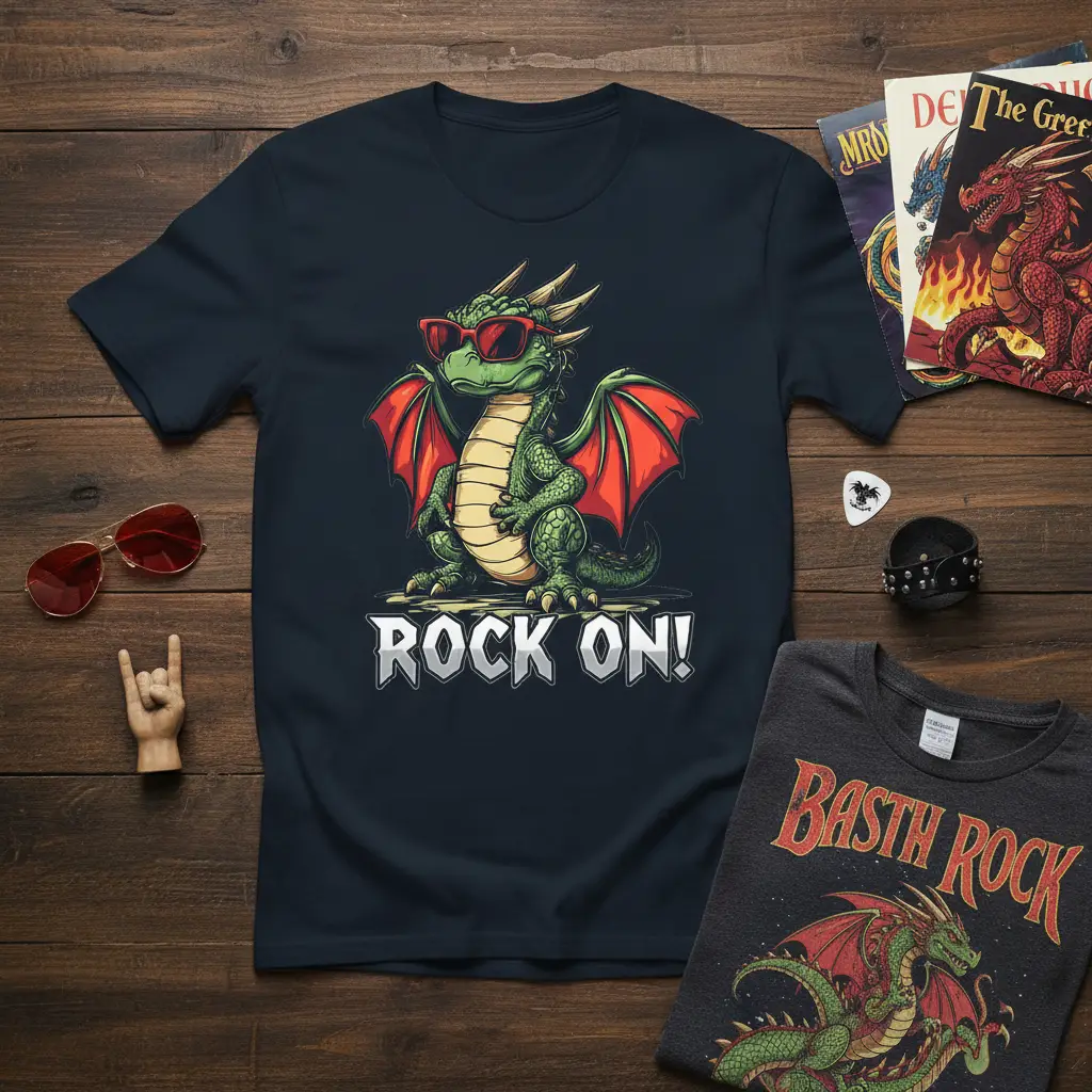 Cool Dragon Rock On! T-Shirt Fun Music Lover Gift
