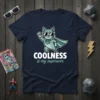 Cool cat superhero with sunglasses and cape on a t-shirt, text reads COOLNESS is my superwer