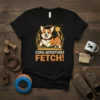 Corgi Adventures Fetch! t-shirt design with a happy corgi, wheat stalks, and a sun graphic