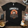 Corgizilla Samurai Corgi T-Shirt design featuring a corgi in samurai armor with Japanese text and cityscape background