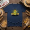 Corn Star t-shirt design featuring a stylized ear of corn with yellow sunburst rays and bold yellow text