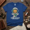 Astronaut bear wearing a helmet, holding a green orb with an 'S' symbol, text "COSMIC ODYSSSY STARBEAR EXPLORATIONS" below