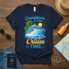 Countdown Is Over It's Cruise TIME t-shirt design featuring a cruise ship, palm trees, and ocean waves