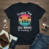 Cousins Trip Great Memories Loading text with silhouetted cousins jumping on a beach sunset graphic