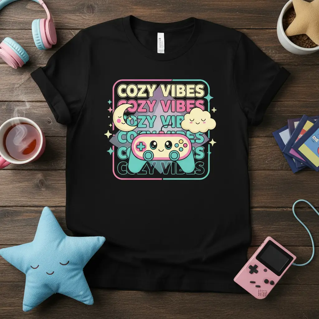 Cozy Vibes Gamer T-Shirt Cute Video Game Gift