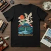 Crane & Mountain Japanese Art unique graphic design printed on comfortable cotton t-shirt