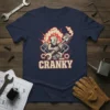 CRANKY t-shirt design featuring an angry cartoon mechanic holding a wrench and piston