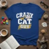 Crazy Cat Guy t-shirt design featuring a muscular cat with a cape and bold typography