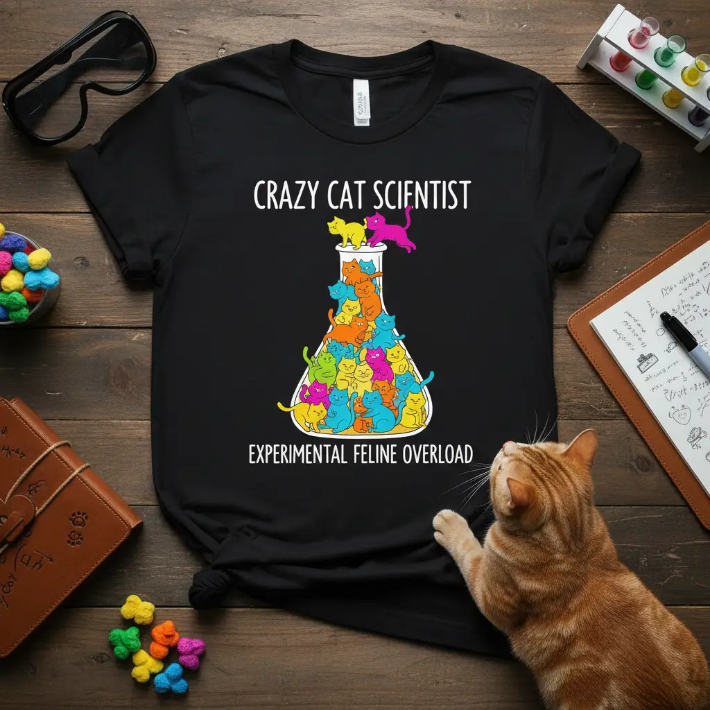 Crazy Cat Scientist Experimental Feline Overload T-Shirt