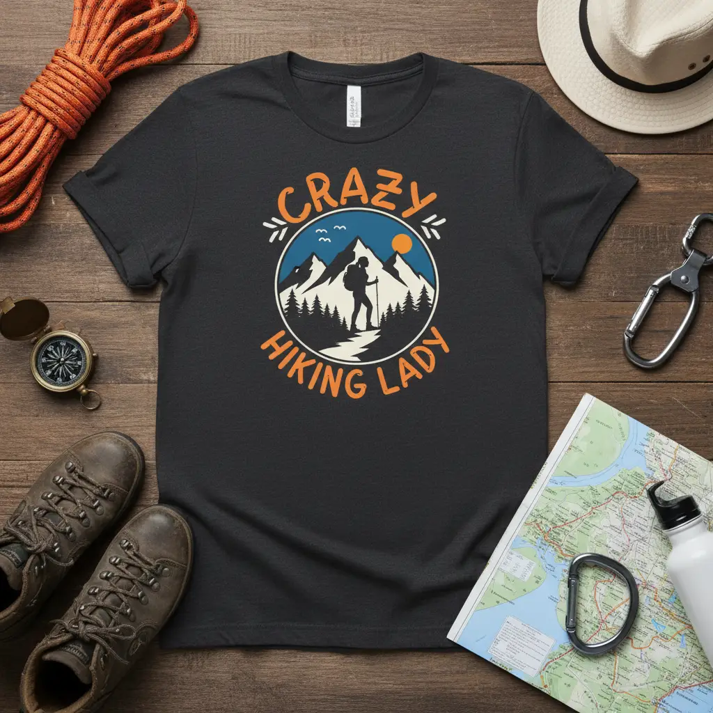 Crazy Hiking Lady T-Shirt Adventure Outdoor Nature Lover Gift