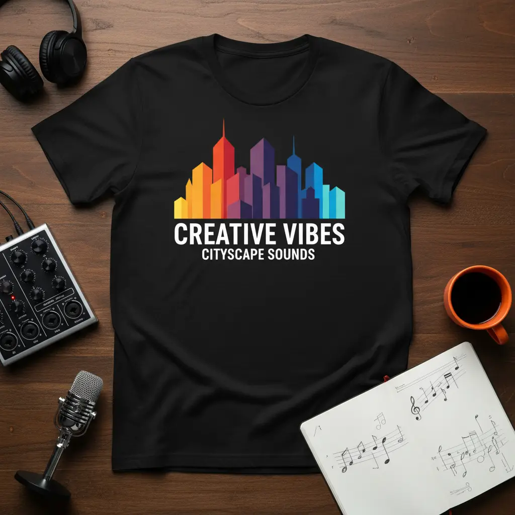 Creative Vibes Cityscape Sounds Music T-Shirt Gift