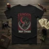 Crimson Night Stalker t-shirt design with a black cat, moon, castle, and EST. 1897 text