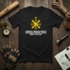 Black t-shirt featuring a yellow compass graphic and white text "CROSS INDUSTRIES WWW.3113DAY.COM" for adventure gear
