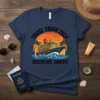 Cruise Squad 2024 Adventure Awaits! t-shirt featuring a cruise ship sailing on waves with a sunset and palm trees