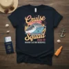 Cruise Squad 2026 Making Lasting Memories text with a cruise ship graphic and palm trees on a navy t-shirt