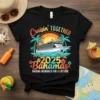 T-shirt design with text "Cruisin' TOGETHER 2025 Bahamas MAKING MEMORIES FOR A LIFETIME" featuring a cruise ship, palm trees, turtles