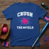 Crush The Field baseball player t-shirt with a stylized baseball and vibrant splash graphic