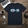 Ctrl + V keyboard shortcut text design on a navy blue t-shirt, with blue pulse graphic