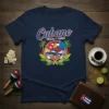 Cubano Orgullo y Sabor t-shirt design featuring a rooster, classic car, maracas, and Cuban flag elements