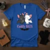Cuddly BATS t-shirt design featuring two cute cartoon bats snuggling, with pink hearts and the text "Cuddly BATS" in pink