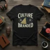 Black t-shirt with "CULTURE BRANDED" text and a stylized pyramid graphic with circuit board elements