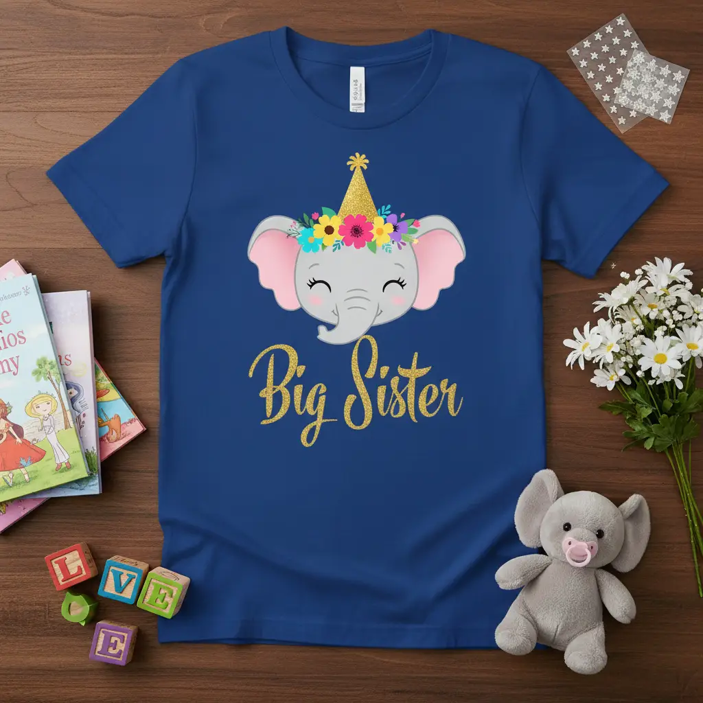Cute Big Sister Elephant T-Shirt Baby Announcement Gift