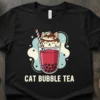 Cat Bubble Tea design featuring a cute cat face peeking out of a bubble tea cup with boba pearls