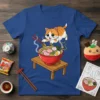 Cat Eating Ramen stylish graphic design printed on comfortable cotton t-shirt