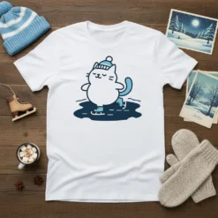 Cat Ice Skating stylish graphic design printed on comfortable cotton t-shirt