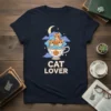 Cute Cat Lover T-Shirt featuring three orange tabby kittens in a decorative teacup surrounded by clouds and stars