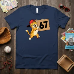 Cat Number 67 detailed graphic design printed on comfortable cotton t-shirt
