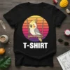 Cute cockatiel bird on a swing with a sunset background, T-SHIRT text visible