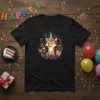 Cute Fox Party Hat Birthday T-Shirt featuring a winking fox with flowers and confetti