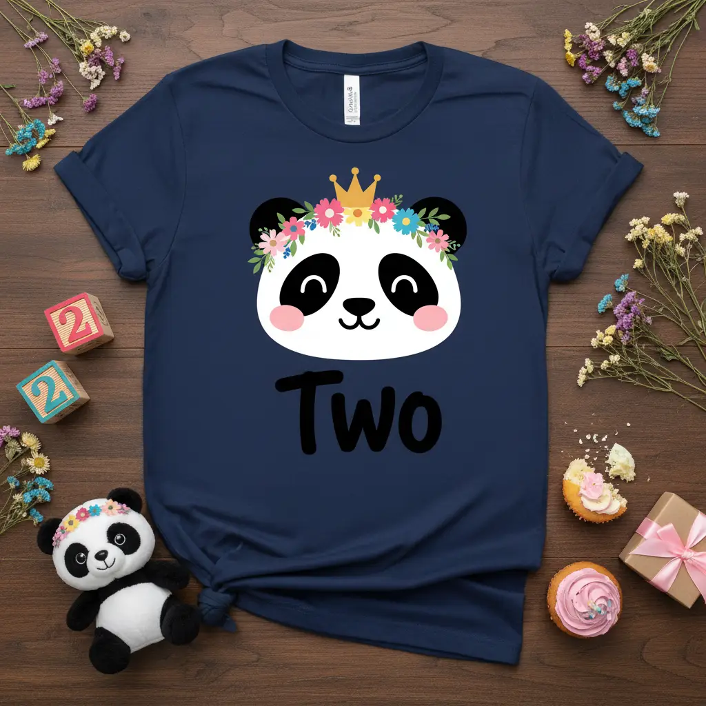Cute Panda Two Birthday Girl T-Shirt Toddler Party Outfit