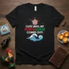 Black t-shirt with "Cute Until My Portuguese Comes Out!" text, Portuguese flag crest, and crashing wave graphic