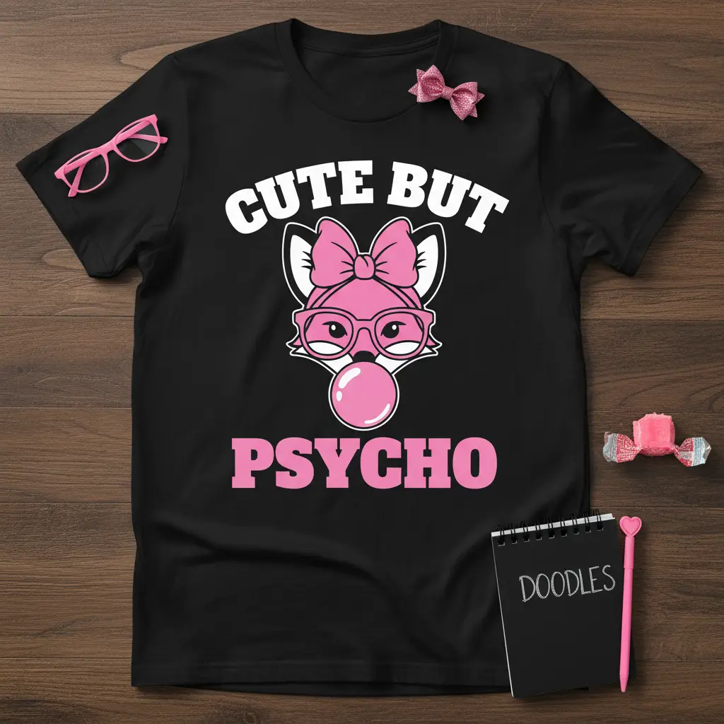 Cute but Psycho Fox T-Shirt Funny Sarcastic