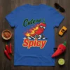 Cute but Spicy chili pepper t-shirt design with cartoon chili wearing sunglasses and racing with flames