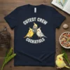 Cutest Crew Cockatiels T-Shirt featuring three cute cockatiels with the text "Cutest Crew Cockatiels" in white lettering